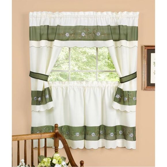 Ergode Berkshire Embellished Cottage Window Curtain Set 58x24 - Picture 1 of 1